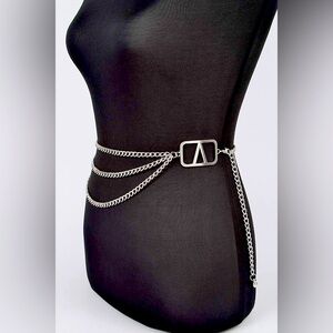 Plus Size Metallic Silver & Gold Metal Chain Adjustable Statement Belt